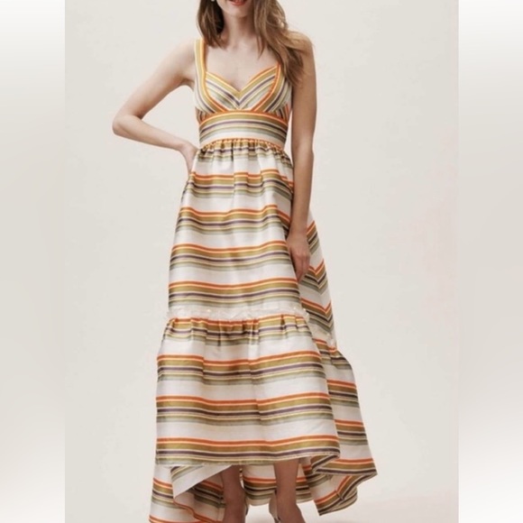 Jill Stuart x Anthropologie Sela Hi Lo 2 / XS Green Purple Striped Taffeta Maxi - Picture 10 of 15